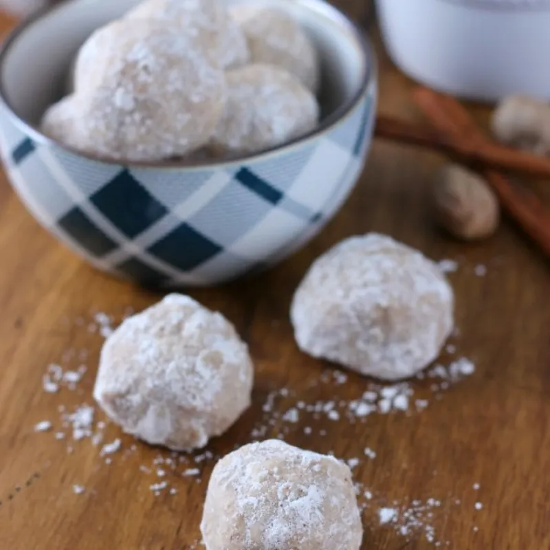 Spiced Eggnog Snowball Cookies