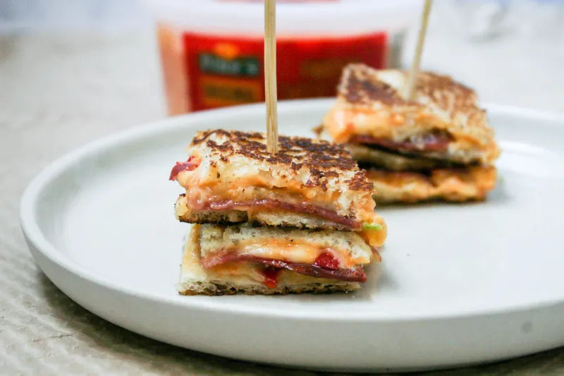 mini stacked pimento grilled cheese sandwiches