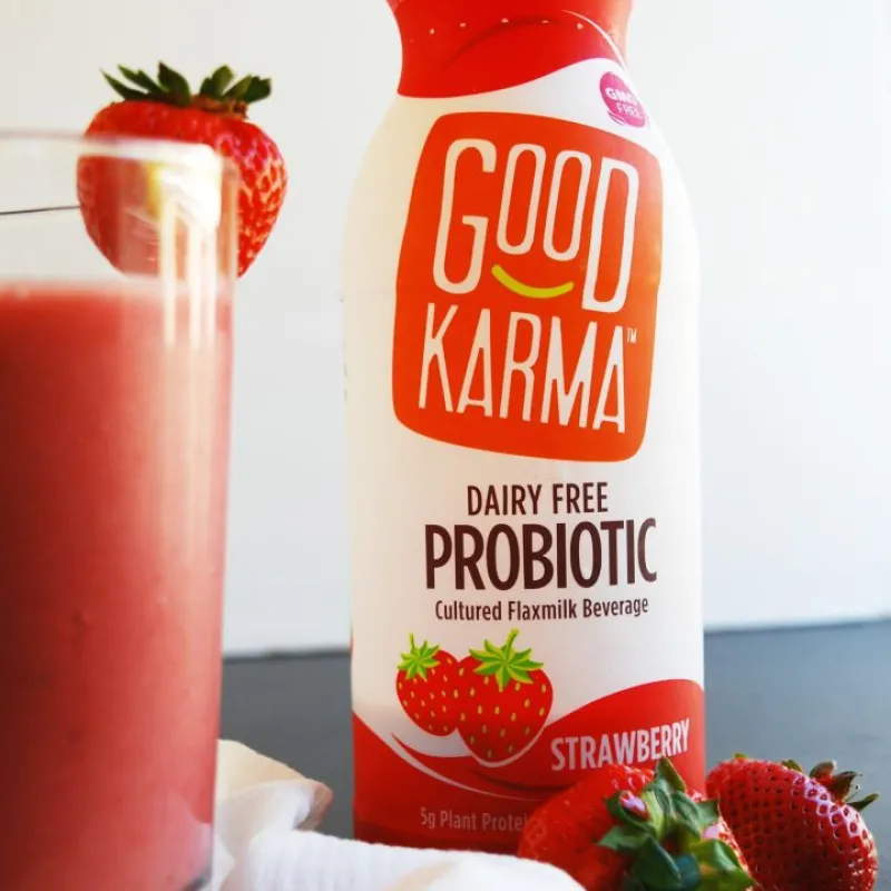 2 Ingredient Strawberry Probiotic Smoothie (Gluten, dairy, egg, soy, peanut & tree nut free; top 8 free; vegan)