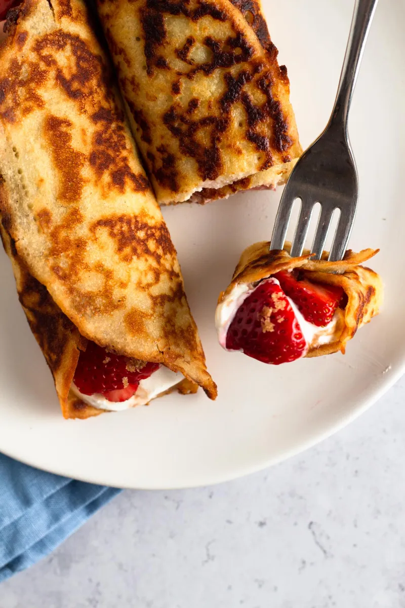 Crepe-Style Pancakes with Strawberries & Sour Cream
