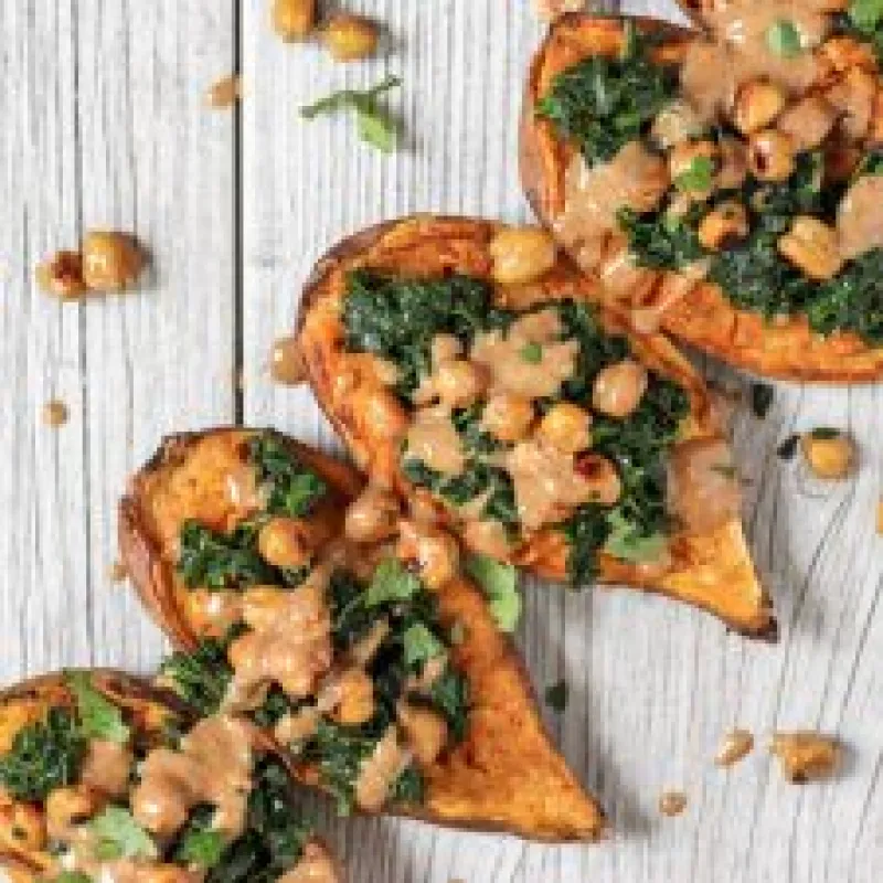 Chickpea and Spinach Stuffed Sweet Potatoes