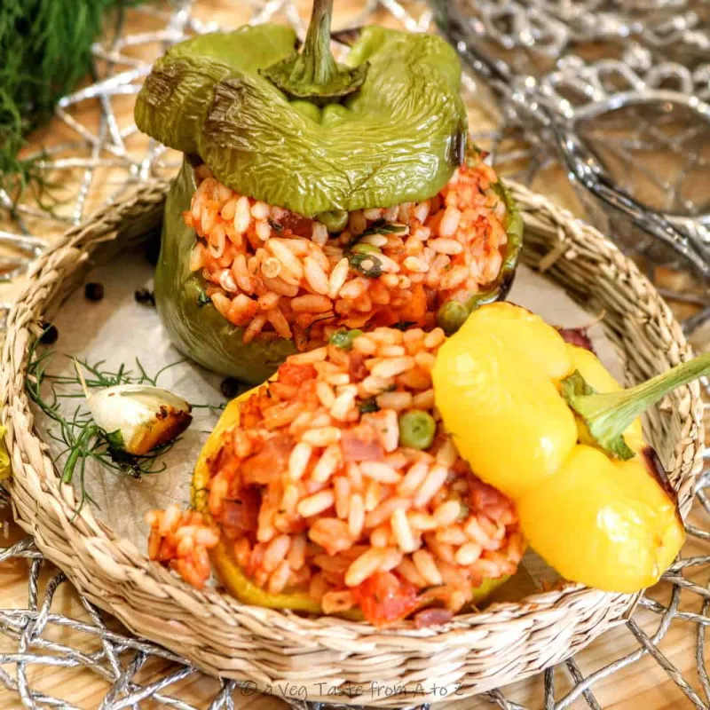 Stuffed Peppers with Tomatoes and Peas