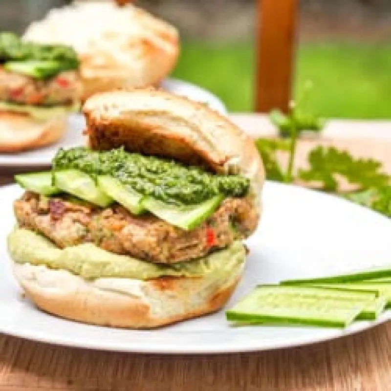Bubba Veggie Burgers with Cilantro Parsley Pesto and Avocado Hummus {Gluten-Free, Vegan}