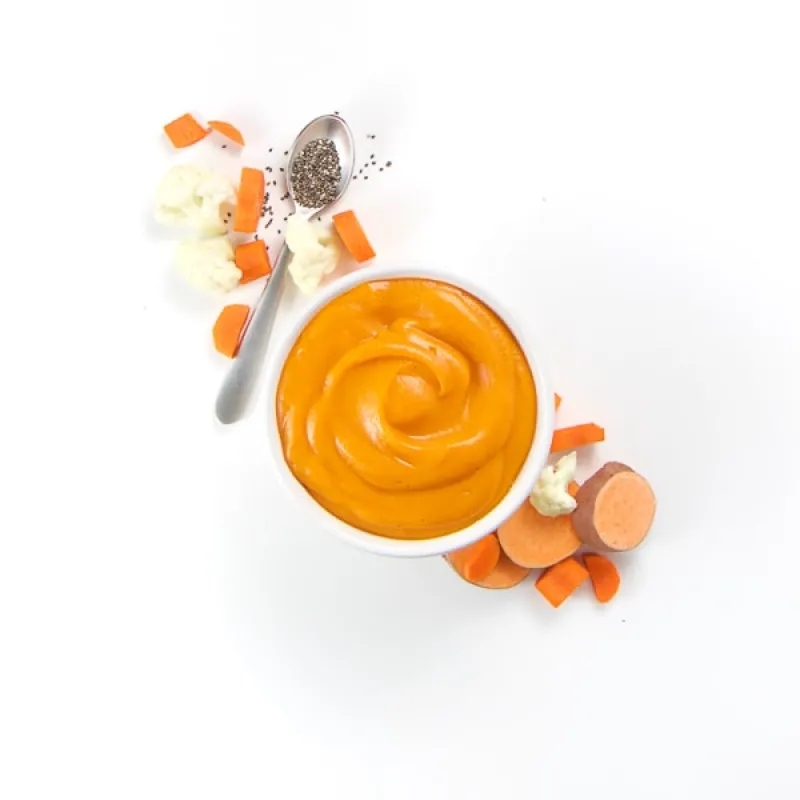 Sweet Potato, Carrots, Cauliflower Baby Food Puree with Chia Seeds