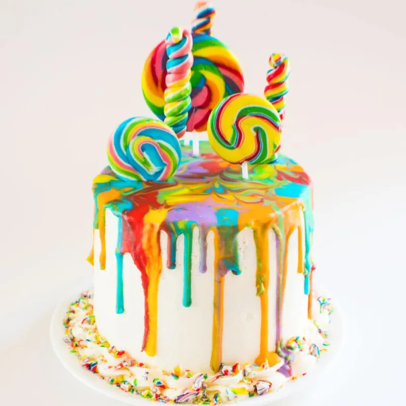 Rainbow Lollipop Drip Cake