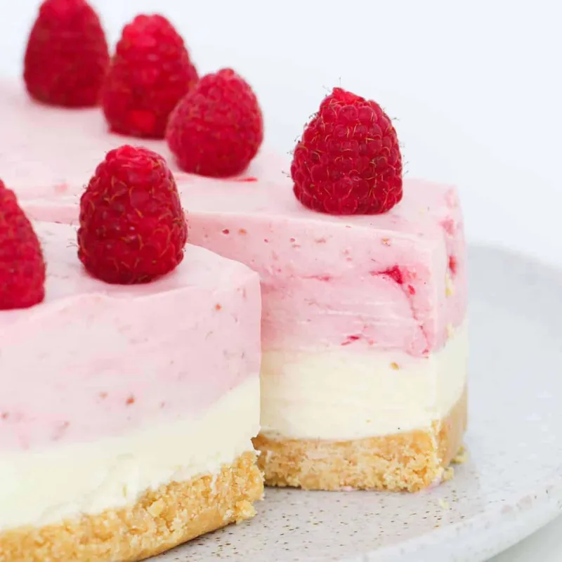 No Bake White Chocolate & Raspberry Cheesecake