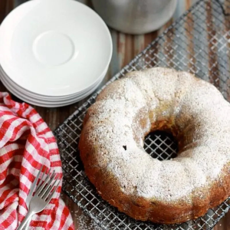 Vegan Pumpkin Coffee Cake with Warm Toffee Sauce