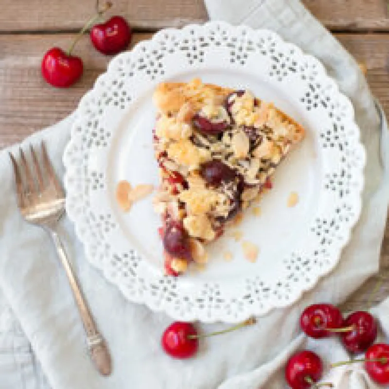 Cherry Almond Shortbread Crumble Tart
