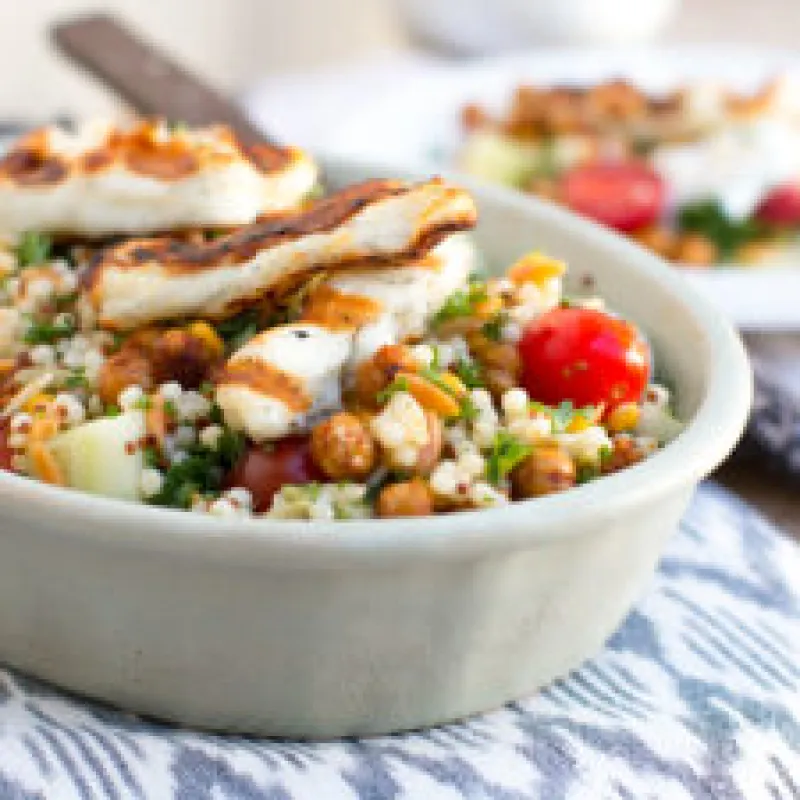 Mediterranean Grain Salad with Grilled Halloumi