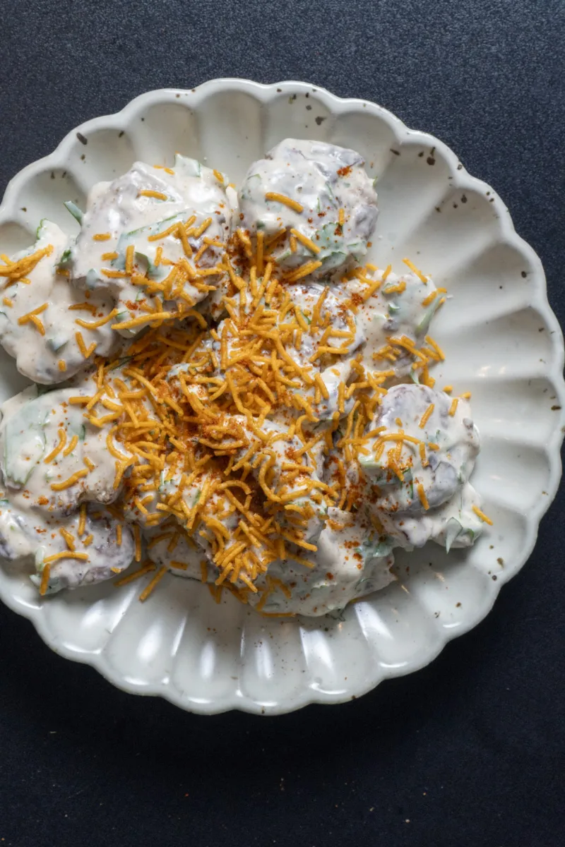 Crispy Smashed Potato Chaat Salad