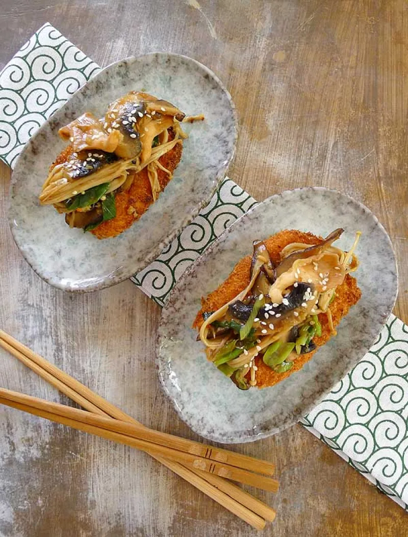 Panko Crumbed Tofu and Mixed Mushrooms