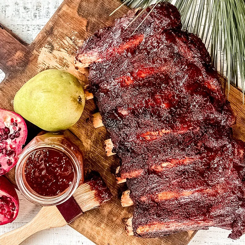 Bison Back Ribs with Pomegranate-Pear Barbeque Sauce