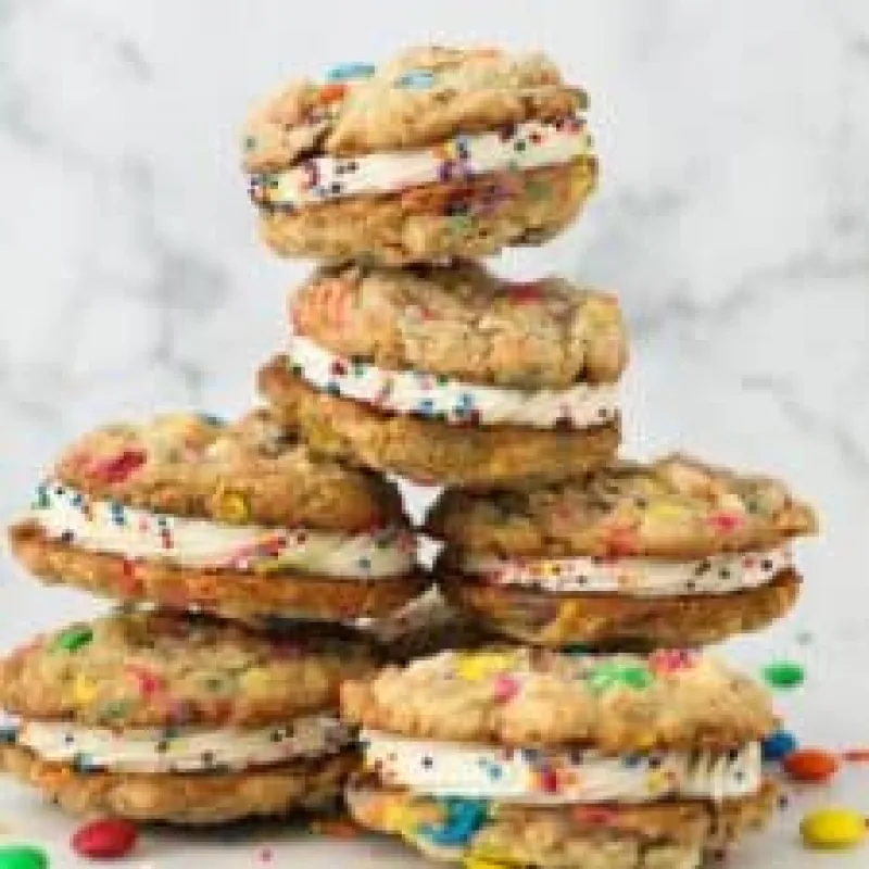 Cake Batter Monster Cookie Sandwiches