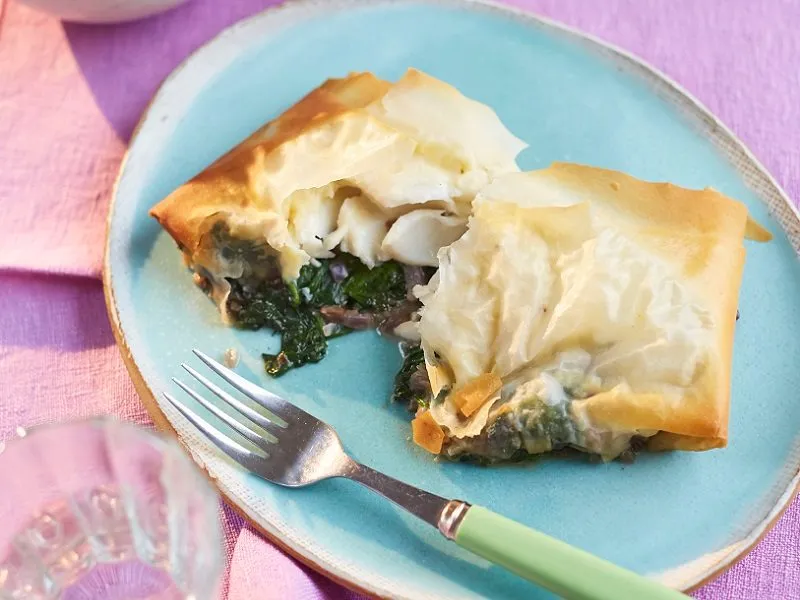 Creamy fish in filo pastry