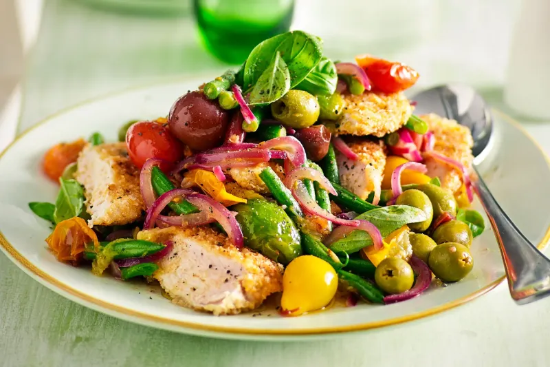 Chicken schnitzel rainbow salad recipe
