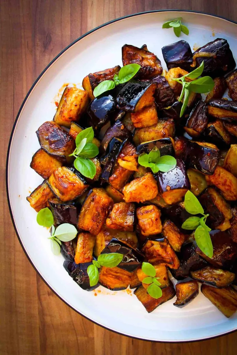 Fried Eggplant with Garlic, Smoked Paprika and Basil