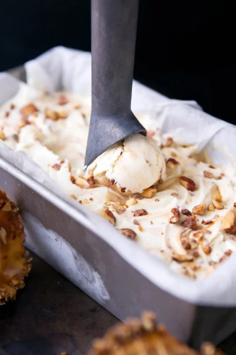 No Churn Mascarpone Ice Cream with Salted Caramel + Rose & Pink Peppercorn Almonds