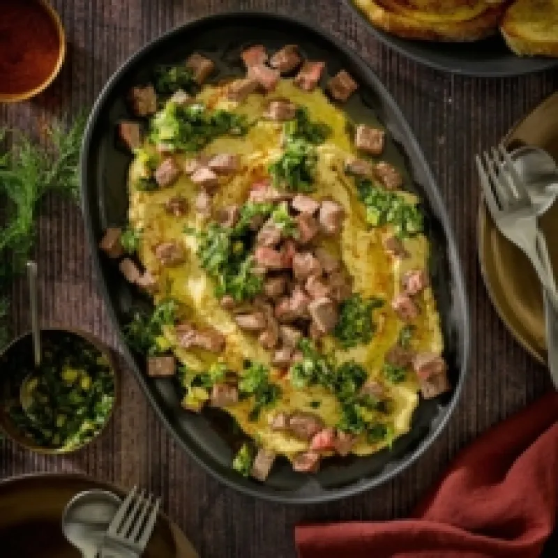 Seared Steak with Fat Pasha Hummus and Salsa Verde