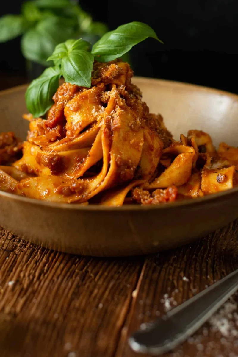 Pappardelle with Bolognese made with Red Lentils