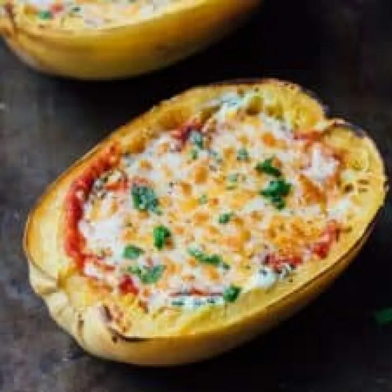 Vegetarian lasagna stuffed spaghetti squash