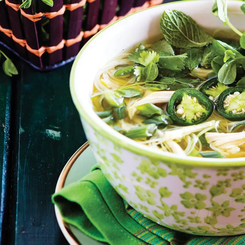 Chicken Pho with Pea Shoots