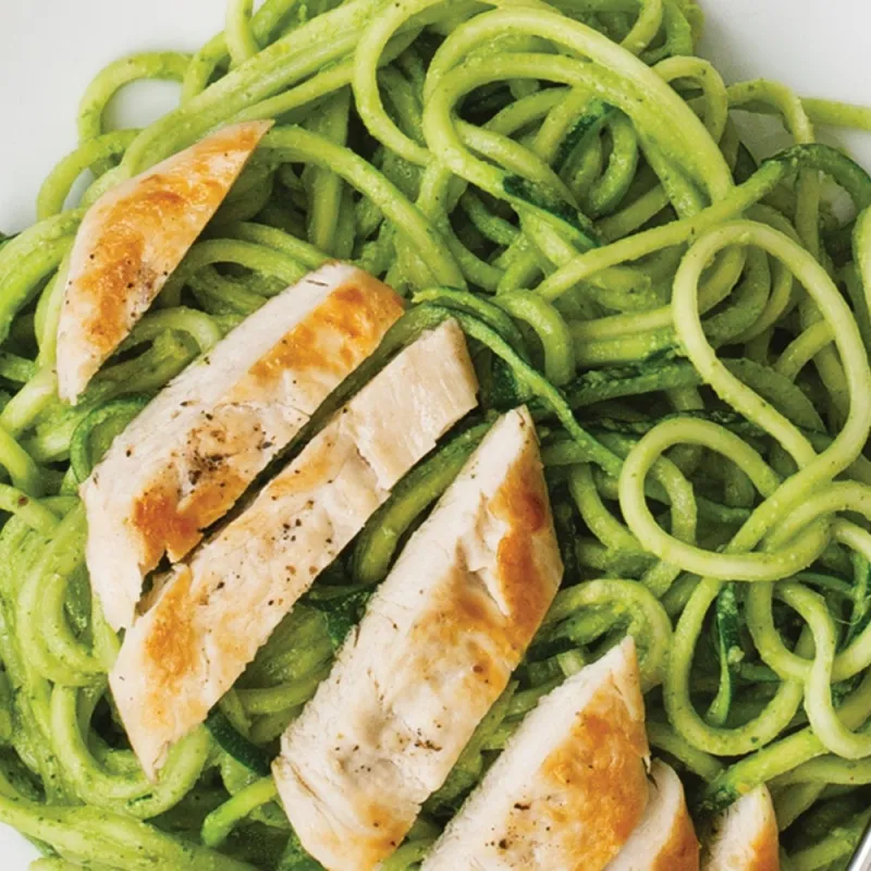 Zoodles with Cilantro Pesto & Grilled Chicken