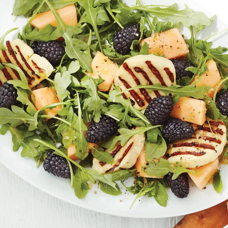 Arugula & Cantaloupe Salad with Grilled Halloumi