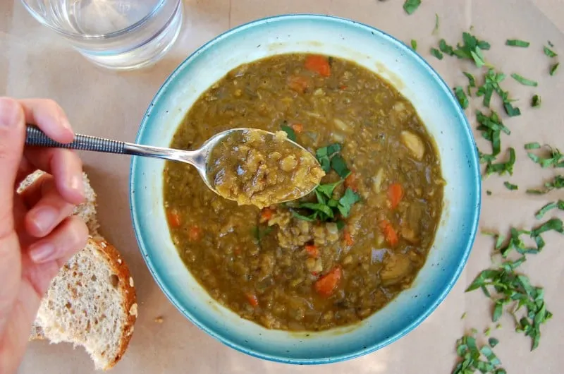 Slow Cooker Split Pea and Brussels Soup