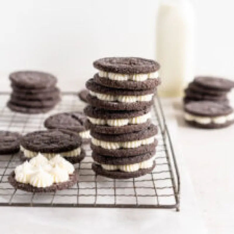 Black Cocoa Sugar Cookie Sandwiches with Cream Cheese Buttercream