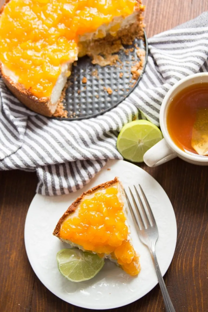 Vegan Cheesecake with Mango Lime Topping