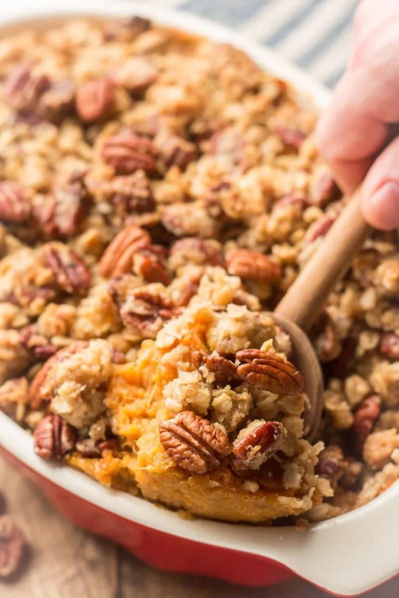 Sweet Potato Casserole with Pecan Crumble Topping
