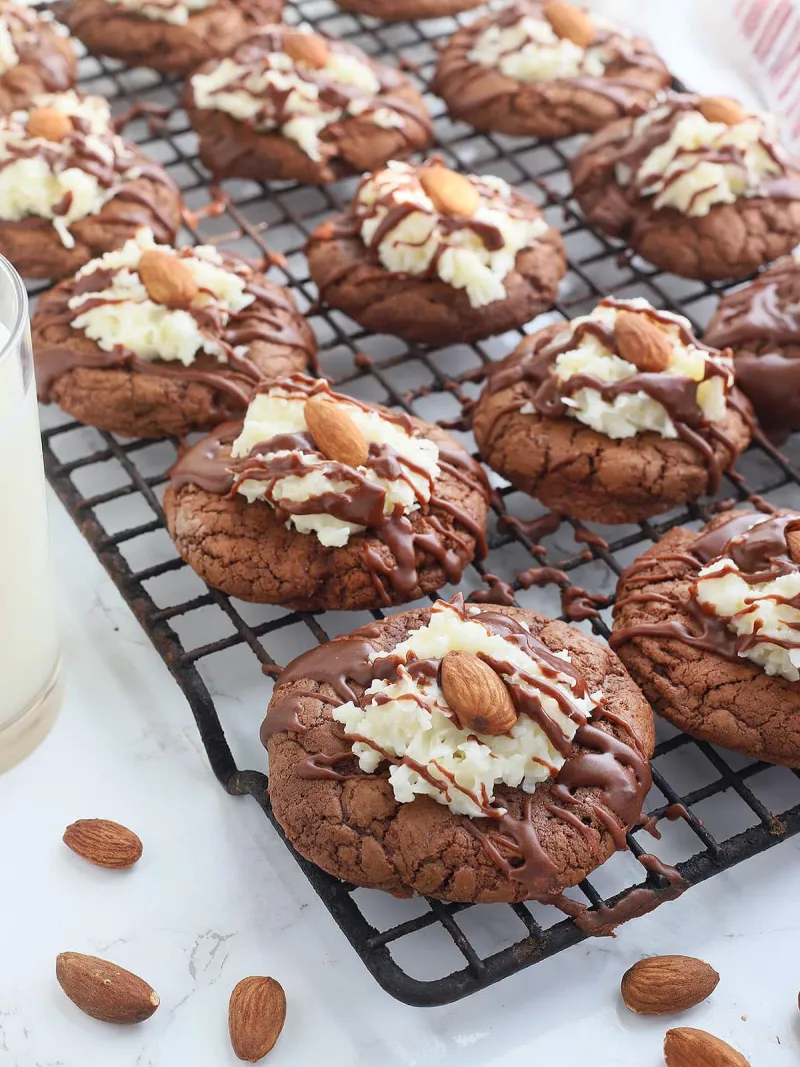 Almond Joy Chocolate Thumbprint Cookies