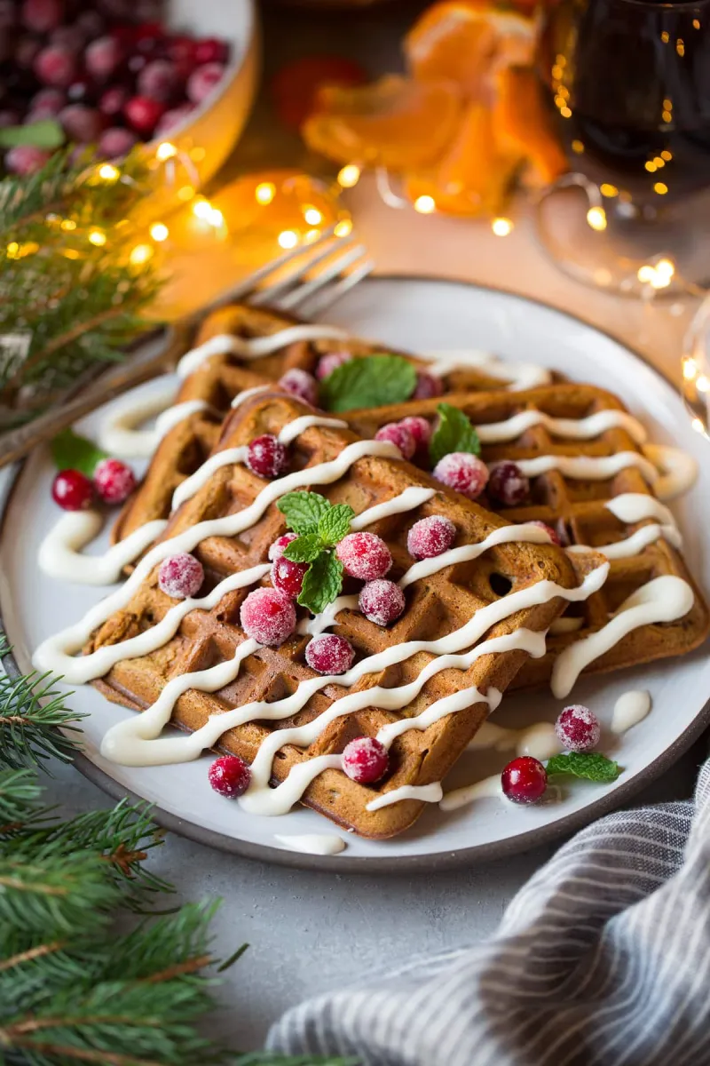 Gingerbread Waffles with Cream Cheese Glaze