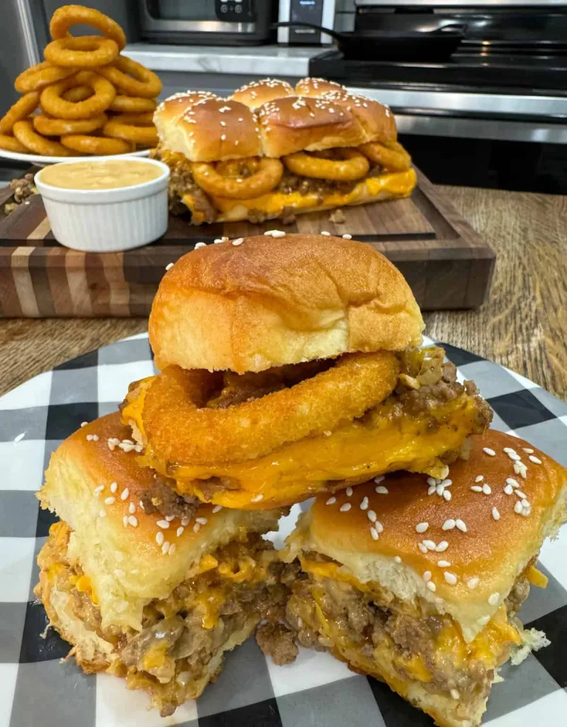 Onion Ring Cheeseburger Sliders