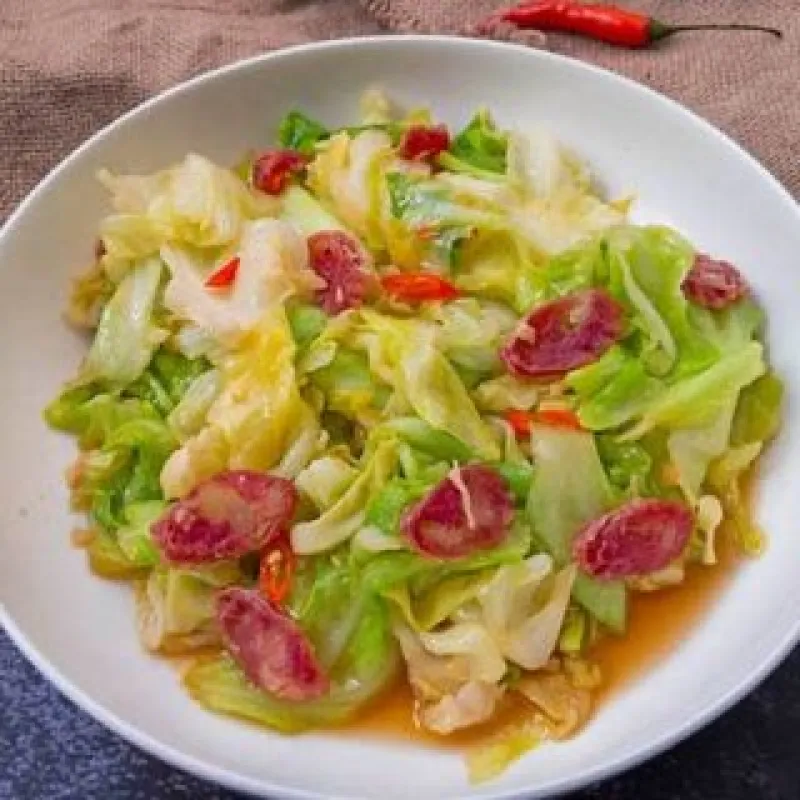 4-Ingredients Shredded Cabbage Stir-fry with Chinese Sausage