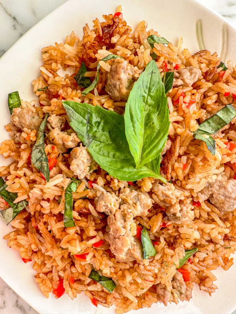 One Pot Rice with Minced Pork and Thai Basil