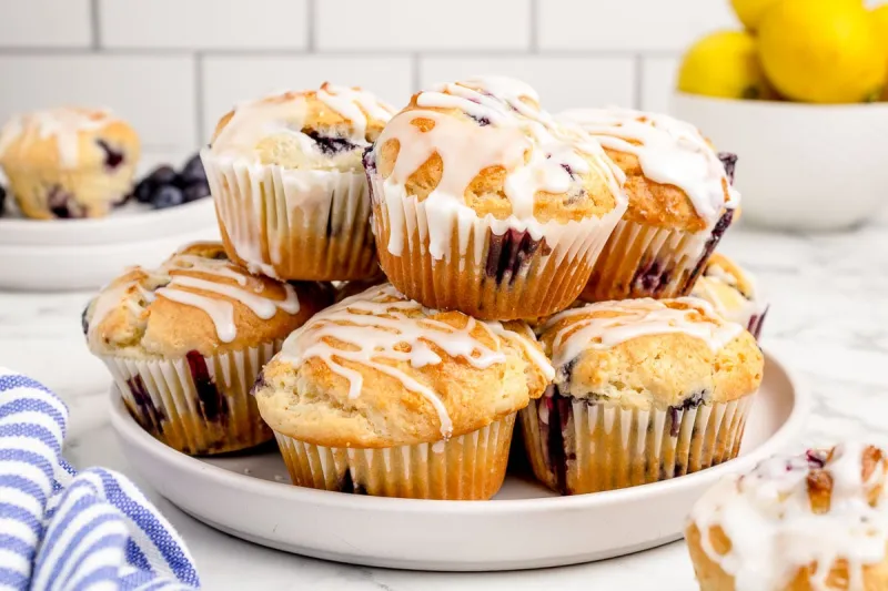 Blueberry Muffins with Lemon Glaze