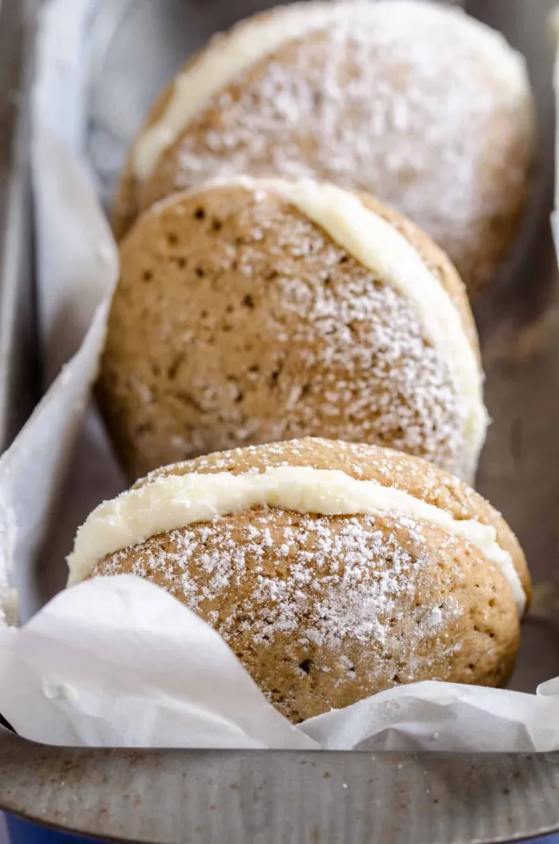 Gingerbread Whoopie Pies with Vanilla Buttercream Filling