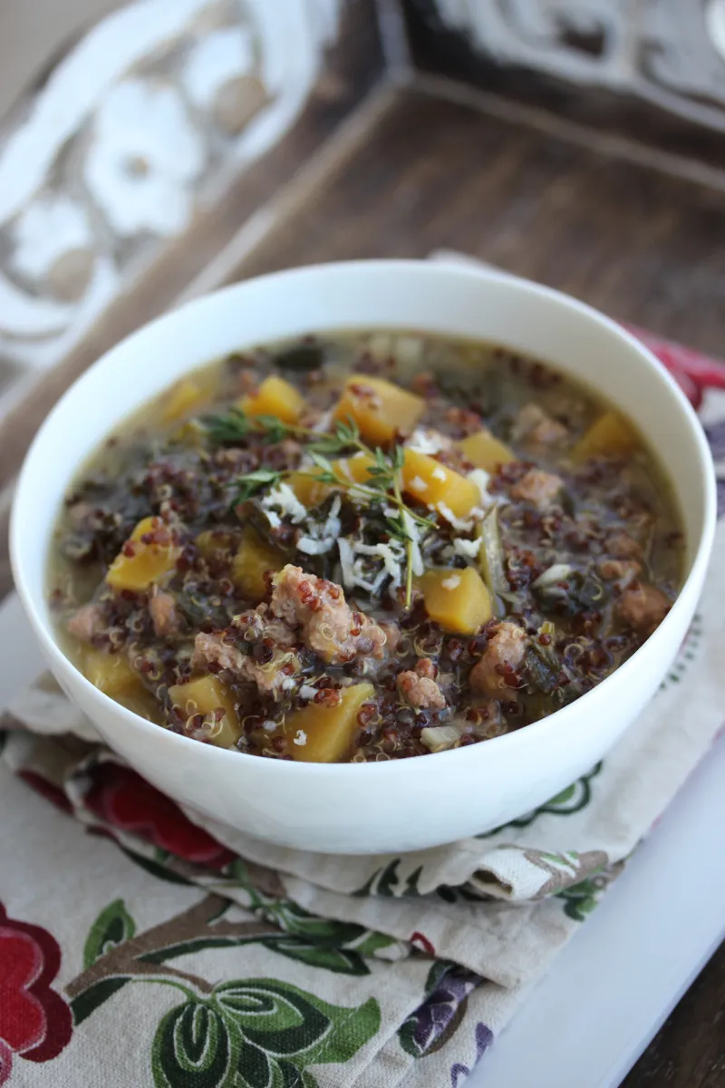 Slow Cooker Turkey Sausage, Squash and Quinoa Soup