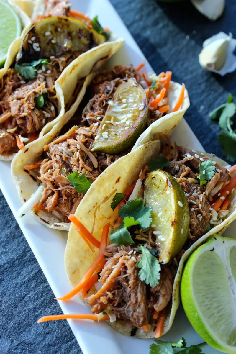 Slow Cooker Hoisin BBQ Chicken Tacos with Asian Slaw