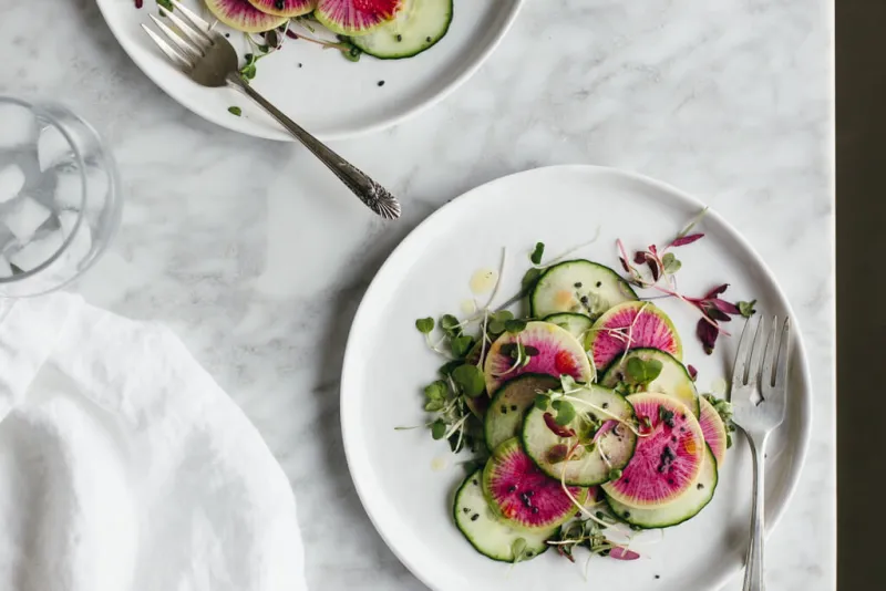 Watermelon Radish and Cucumber Salad
