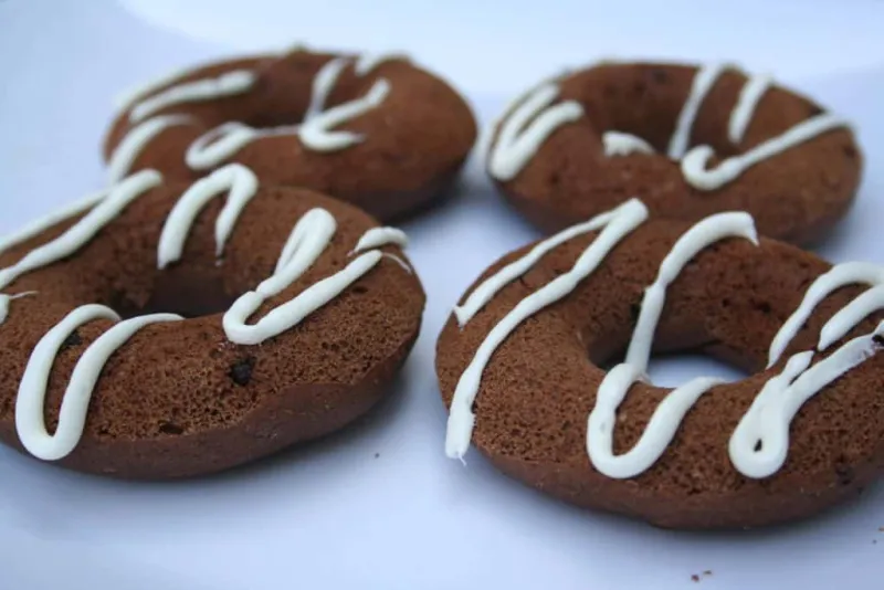 Double chocolate chip donuts with vanilla icing