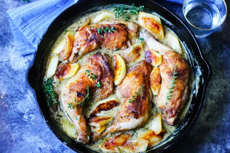 Chicken Normandy (Chicken Legs Braised in Apple Cider & Brandy)