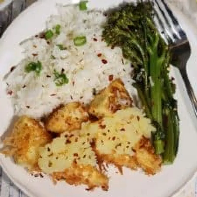 Coconut Tofu with Crushed Pineapple & Broccolini