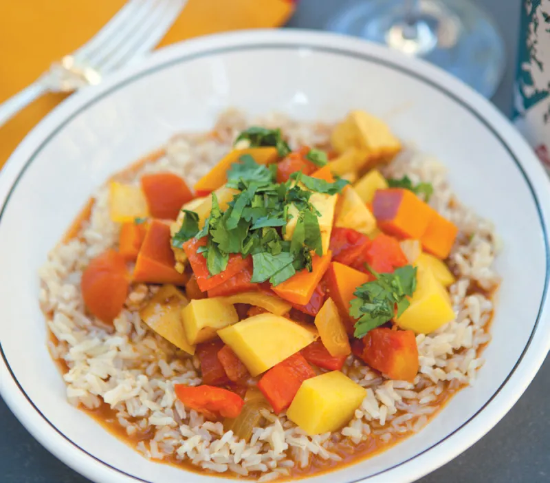 Winter Squash and Potato Curry Over Brown Rice