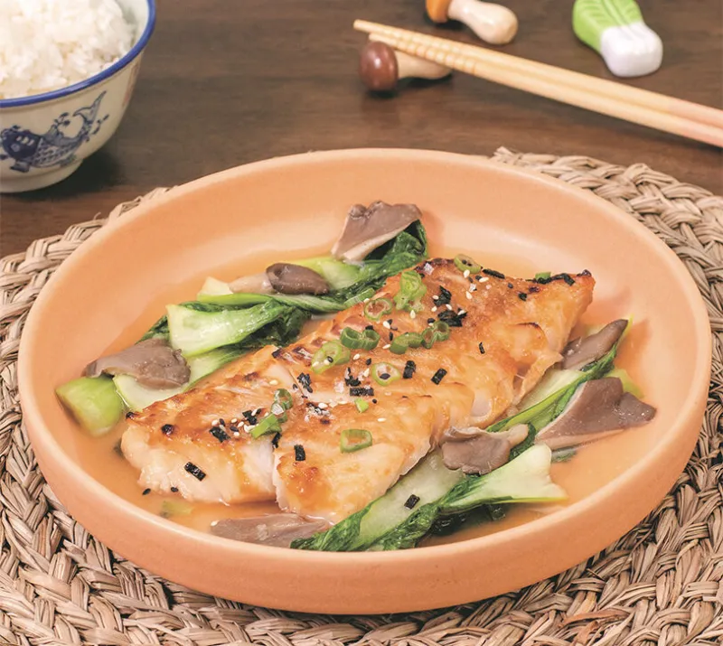 Miso cod with oyster mushrooms and bok choy