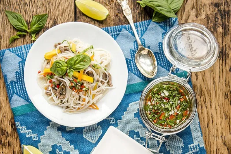 Mango and Beef Rice Noodle Salad
