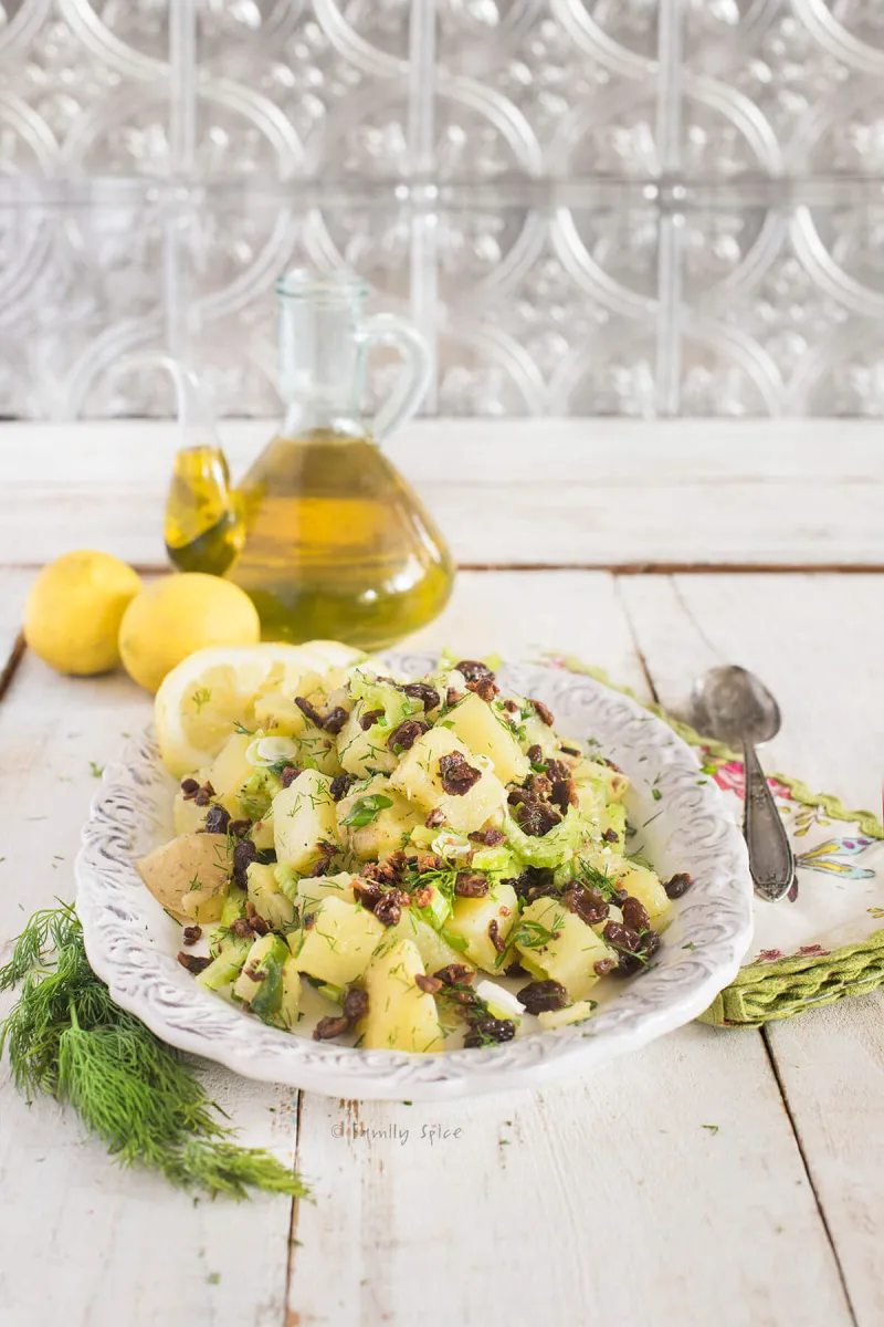 Olive Oil Potato Salad with Raisins, Lemon and Dill