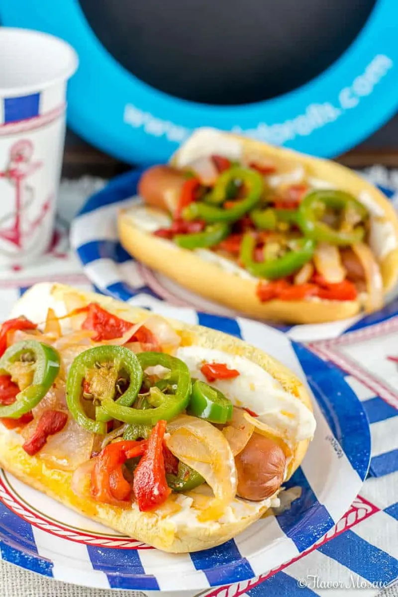 Seattle Hot Dogs with Roasted Red Peppers