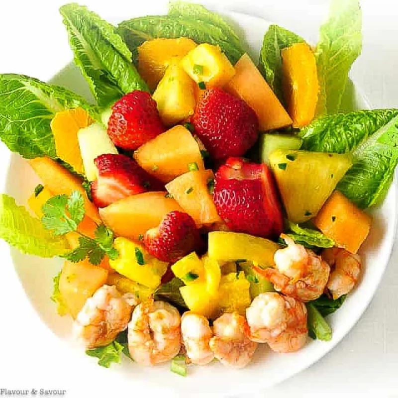 Southwestern Fruit Salad with Grilled Prawns